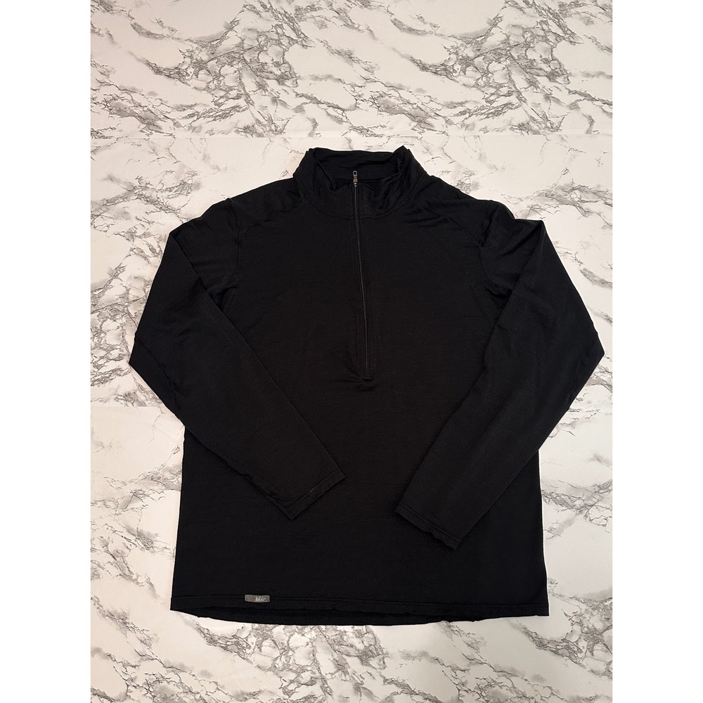 REI Co-op Mens Black 100% Merino Wool 1/4 Zip Pullover Base Layer Large
